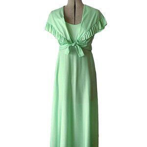 Vintage 70s Maxi Dress 30" Bust Light Green Disco Bridesmaid Formal